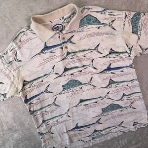 Aftco Bluewater Wear Men's Vintage Fishing Polo Shirt XL All Over Marlin Print